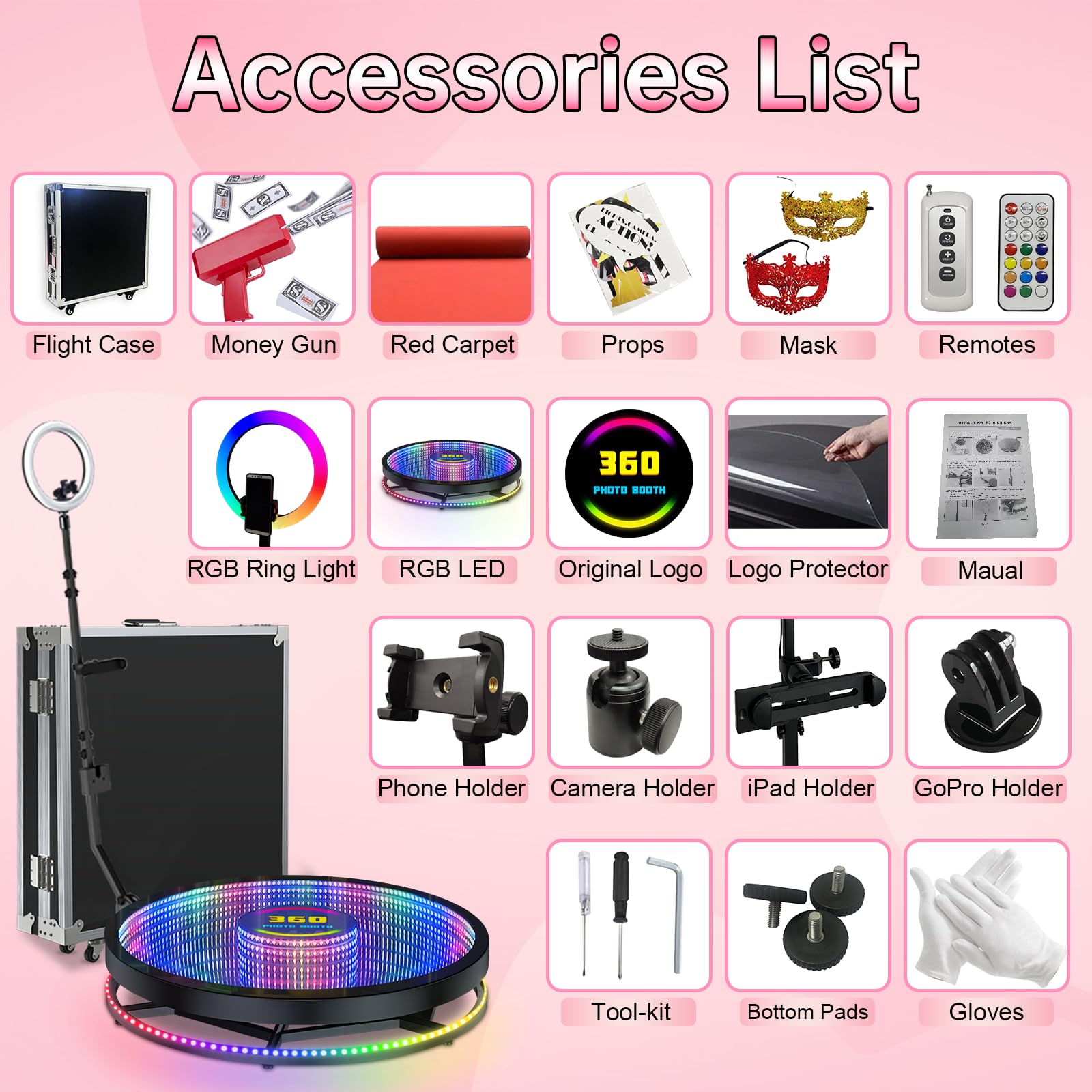 Dowshata 360 Photo Booth Machine 39.4'' with Flight Case, Infinity